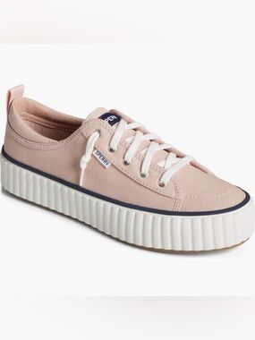 Sperry Pier Wave Platform Canvas Sneaker with White Laces In “Rose”